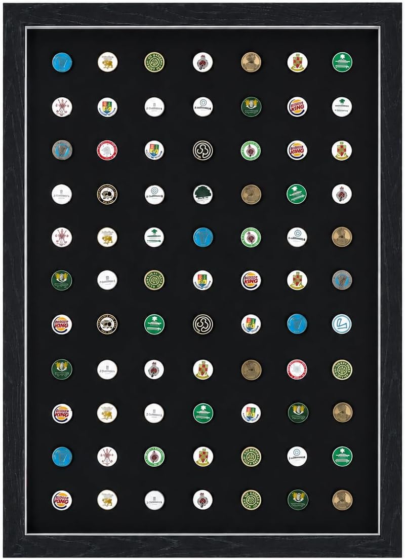 Golf Ball Marker Display Case – Holds 77 Markers | Wall Mounted Golf Gift