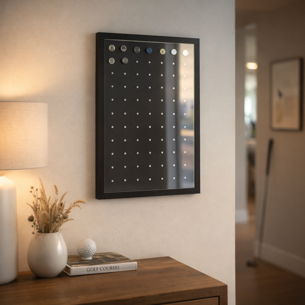 Golf Ball Marker Display Case – Holds 77 Markers | Wall Mounted Golf Gift